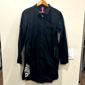 NWT Tough Jeansmith Black Button-Up Long Embroidered shirt Size medium